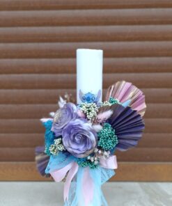 Lumânare de botez Stitch cu trandafiri de sapun și flori decorative